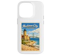 Carcasa para iPhone 14 Pro Póster de Viaje Vintage de Michigan Mackinaw City Up North MI