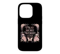 Carcasa para iPhone 14 Pro Pray More Worry Less Butterfly Floral Christian Faith