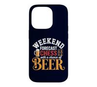 Carcasa para iPhone 14 Pro Pronóstico de Fin de Semana Ajedrez con una Oportunidad de Cerveza Jugador Divertido
