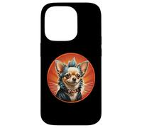 Carcasa para iPhone 14 Pro Punk Chihuahua Mohawk Chaqueta de Cuero Treat Bone Rock Pet Dad