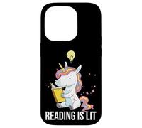 Carcasa para iPhone 14 Pro Reading Is Lit Unicorn Library Inglés Profesor Amante de los Libros