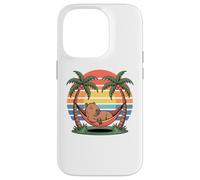 Carcasa para iPhone 14 Pro Relaxing Capybara, Sunset, Palm Tree, Summer capy Vacation