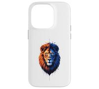 Carcasa para iPhone 14 Pro Retrato de león con Colores divididos