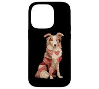 Carcasa para iPhone 14 Pro Romántico Patchwork Border Collie con Corazón Rojo