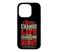 Carcasa para iPhone 14 Pro San Benito Cambia tu Vida Corazón Citas de Santo católico