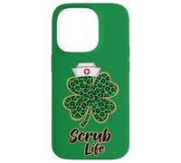 Carcasa para iPhone 14 Pro Scrub Life Nurse Green Leopard Shamrock Día de San Patricio