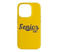 Carcasa para iPhone 14 Pro Senior 2027 para graduados '27 en tipografía de guión Azul Marino