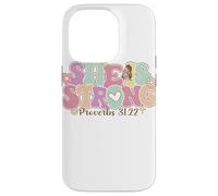 Carcasa para iPhone 14 Pro She Is Strong Proverbs 31:22 Gráfico Floral