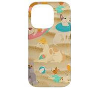 Carcasa para iPhone 14 Pro Tropical Summer Sandy Beach Dogs Cute Caniche Chihuahua Puppy