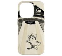 Carcasa para iPhone 14 Pro Ukiyo-e Style UFO secuestrando Lindo Gato Pintura Arte Tinta