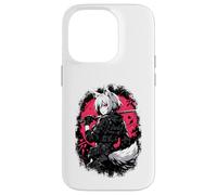 Carcasa para iPhone 14 Pro Wolf Anime Girl Samurai Katana Rosa Negro Diseño Estético