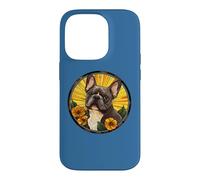 Carcasa para iPhone 14 Pro Womens Girls Floral Flowers Round Black French Bulldog Lover