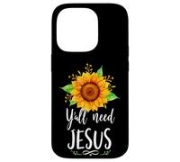 Carcasa para iPhone 14 Pro Y'all Need Jesus Christian Bible Versículo Religión Girasoles