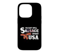 Carcasa para iPhone 14 Pro You Cant Spell Sausage Without USA 4th of July American Flag