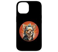 Carcasa para iPhone 14 Punk Chihuahua Mohawk Chaqueta de Cuero Treat Bone Rock Pet Dad