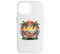 Carcasa para iPhone 14 Relaxing Capybara, Sunset, Palm Tree, Summer capy Vacation