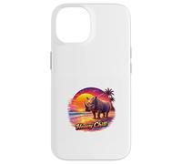 Carcasa para iPhone 14 Retro Rhino Sunset Tropical Beach Ilustración