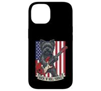 Carcasa para iPhone 14 Rock N Roll Yorkie Dog Playing Guitar USA Flag Puppy