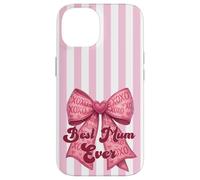 Carcasa para iPhone 14 Rosa Rubor, Lazo a Rayas, Pastel, superlinda, la Mejor mamá de la Historia