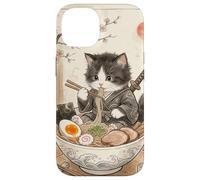 Carcasa para iPhone 14 Samurai Ninja Cute Cat Ramen Bowl Japonés Acuarela Japón