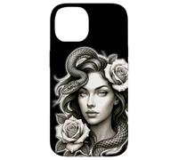 Carcasa para iPhone 14 Serpiente Chica Serpiente Rosas Medusa