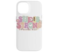 Carcasa para iPhone 14 She Is Strong Proverbs 31:22 Gráfico Floral