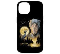 Carcasa para iPhone 14 Shoebill Stork Aullando a la Luna, extraño Meme Divertido pájaro de los 90