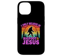 Carcasa para iPhone 14 Solo Creo en el Divertido Dios Retro de Bigfoot y Jesús, Sasquatch
