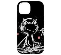 Carcasa para iPhone 14 Tocadiscos de Vinilo caligráfico Vintage con diseño de Gato DJ