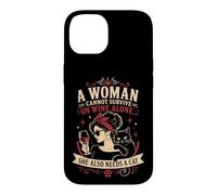 Carcasa para iPhone 14 Una Mujer no Puede Sobrevivir Solo con Vino Ella también Necesita un Gato