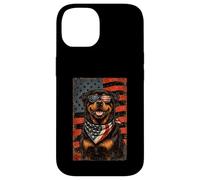 Carcasa para iPhone 14 Veterans Day USA American Flag Rottweiler