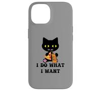 Carcasa para iPhone 14 Vintage Black Cat Pizza Café I Do What I Want Funny My Cat