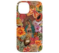 Carcasa para iPhone 14 Virgen María Católica Floral Mexicano Folk Mosaico Collage