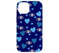 Carcasa para iPhone 14 White Eye Lashes Turkish Blue Hearts Pattern