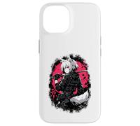 Carcasa para iPhone 14 Wolf Anime Girl Samurai Katana Rosa Negro Diseño Estético