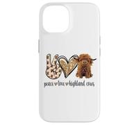 Carcasa para iPhone 14 Womens Girls Peace Love Heifer Scottish Highland Cow Lover