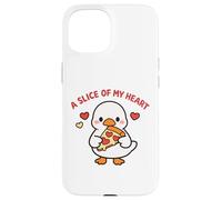 Carcasa para iPhone 15 A Slice of My Heart Lindo Kawaii Goose Pizza Love Design