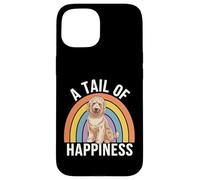 Carcasa para iPhone 15 A Tail of Happiness Golden Doodle Dog Retro Rainbow