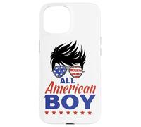 Carcasa para iPhone 15 All American Boy 4th of July Boys Kids Sunglasses USA Flag