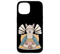 Carcasa para iPhone 15 Alpaca Feliz con Palomitas de maíz Diseño de Animales