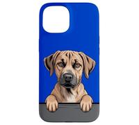 Carcasa para iPhone 15 Amante de los cachorritos de Black Mouth Cur, Divertido, con Bolsillo Que se asoma