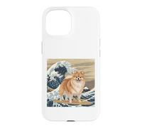 Carcasa para iPhone 15 Amante de los Perros pomeranios, japoneses, Kanagawa, surfeando Olas