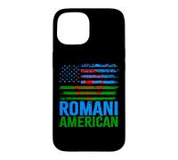 Carcasa para iPhone 15 American Romani | Banderas de Roma Traveller & USA envejecidas