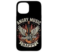 Carcasa para iPhone 15 Angry Music Makes Me Happy Skull Rock Band Guitarrista Punk