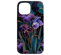 Carcasa para iPhone 15 Art Nouveau Iris Gótico Floral Celeste Oscuro Botánico Arte