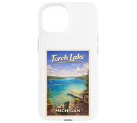 Carcasa para iPhone 15 Arte de Viaje Retro de Michigan Torch Lake Traverse City Up North