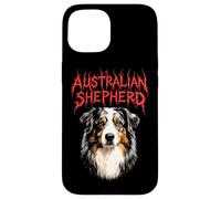 Carcasa para iPhone 15 Australian Shepherd Heavy Metal Rock Dog Angry Music Band