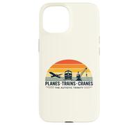 Carcasa para iPhone 15 Autismo Trinity Planes Trenes Grúas Conciencia Autista Retro