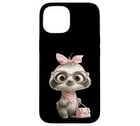 Carcasa para iPhone 15 Baby Sloth Kawaii Jungle Pink Leopard Gafas Retrato Look
