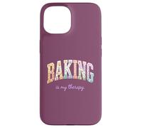 Carcasa para iPhone 15 Baking is My Therapy, Divertido diseño Floral con Palabras para Amantes de la repostería